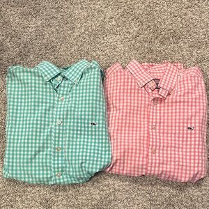 Vineyard Vines Teal and Pink Gingham Shirts Men’s Medium Button Down Long Sleeve